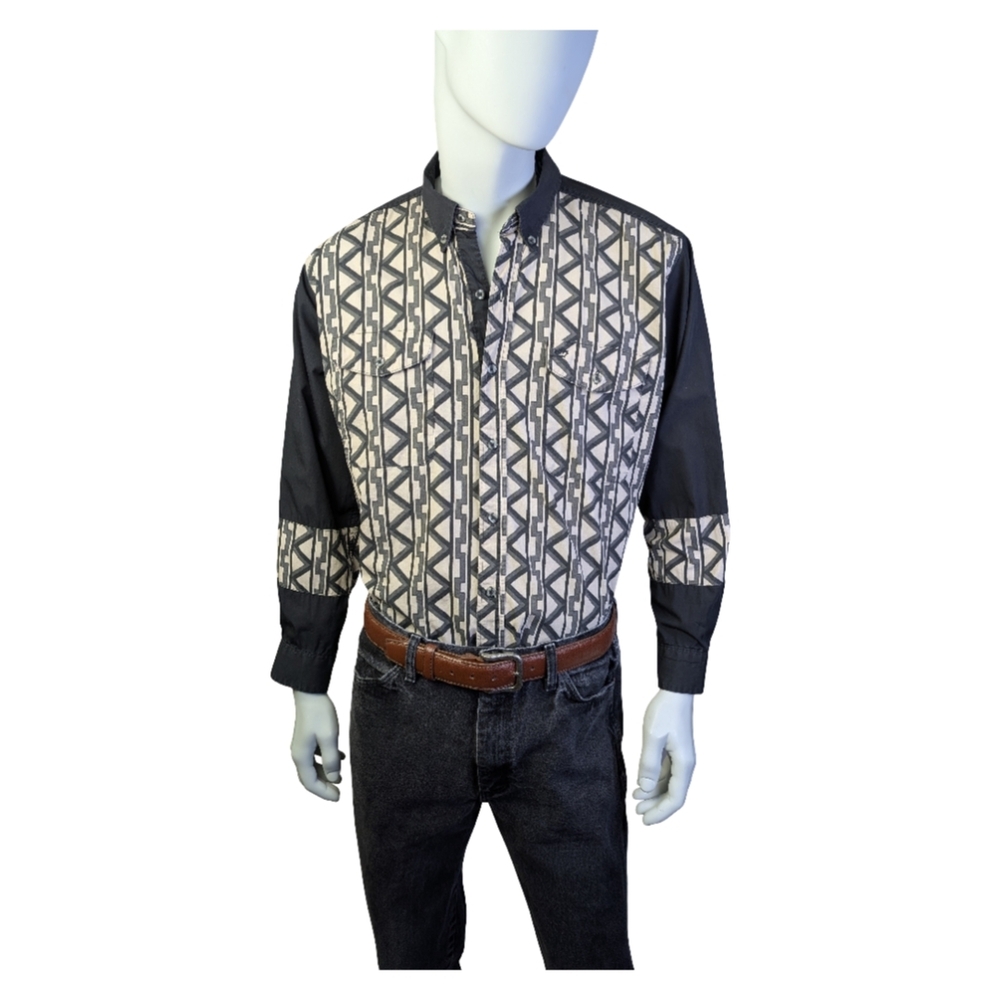 Vintage Mid Western Garment Co Geometric Panel Western Workwear Shirt  | Size XL